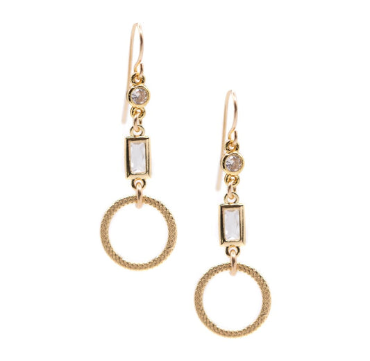 Cz Geo Round Textured Earrings Earrings athenadesigns EGCD36 Crystal/Gold 