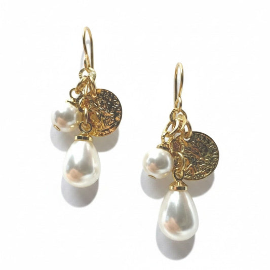 Cluster Earrings: Pearls and Coin Charm Earrings athenadesigns EGCL3834 