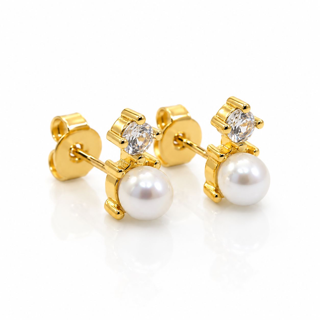 Petite Pearl & CZ Post Earrings Earrings KoreaJeweler EGP350P Gold/Pearl 