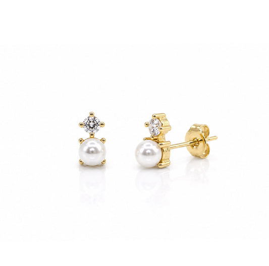 Petite Pearl & CZ Post Earrings Earrings KoreaJeweler EGP350P Gold/Pearl 