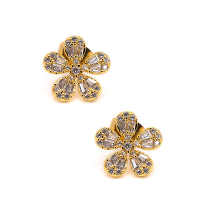 Micro Pave and Gold Vermeil Flower Post Earring Earrings athenadesigns EGP455FLW 