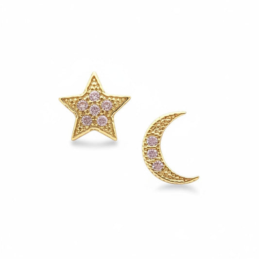 Micro Pave Moon & Star Stud: Gold Vermeil Earrings athenadesigns Gold - EGP45MNST 