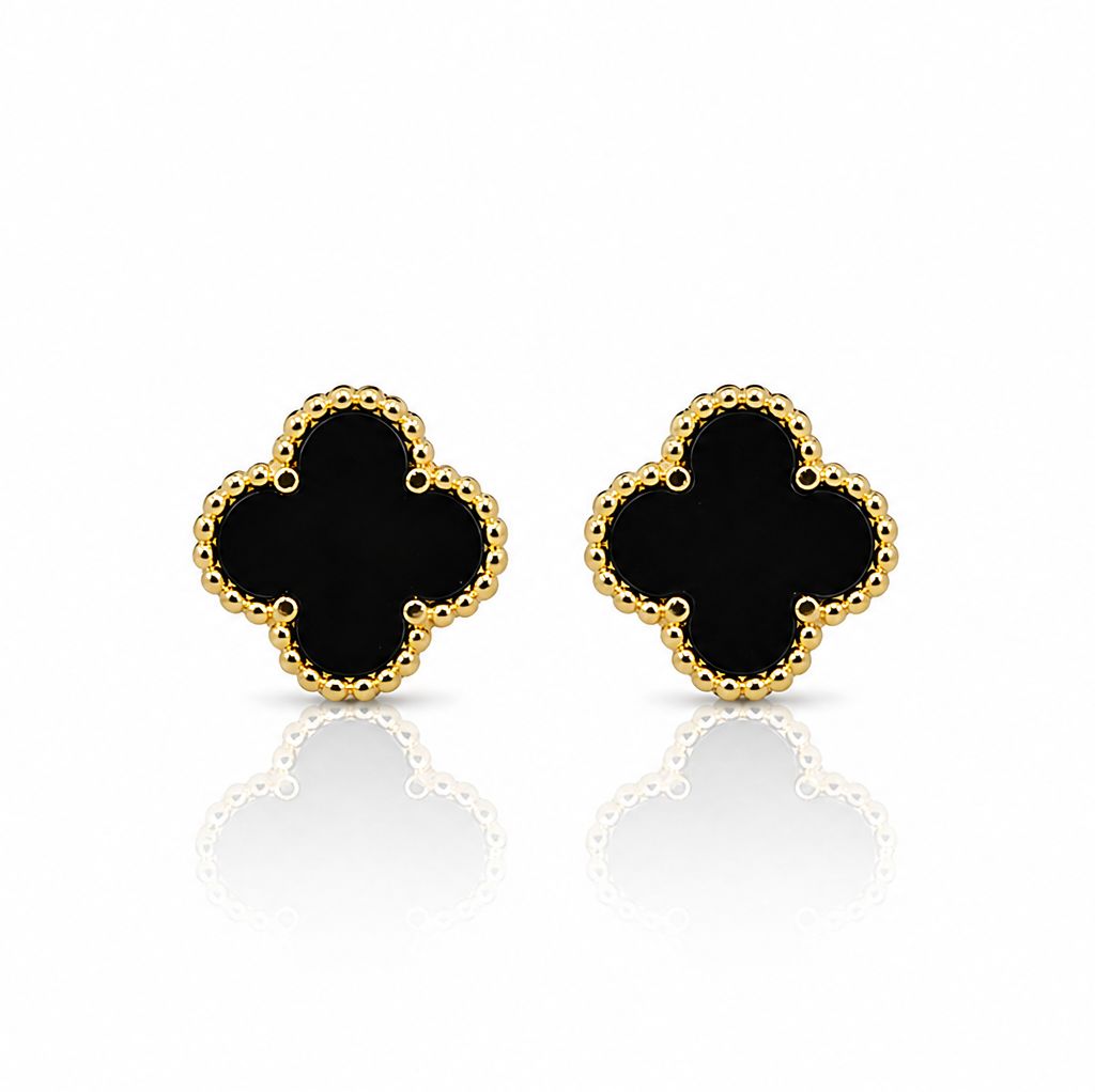 Black Onyx Clover Studs Earrings athenadesigns EGP478X 
