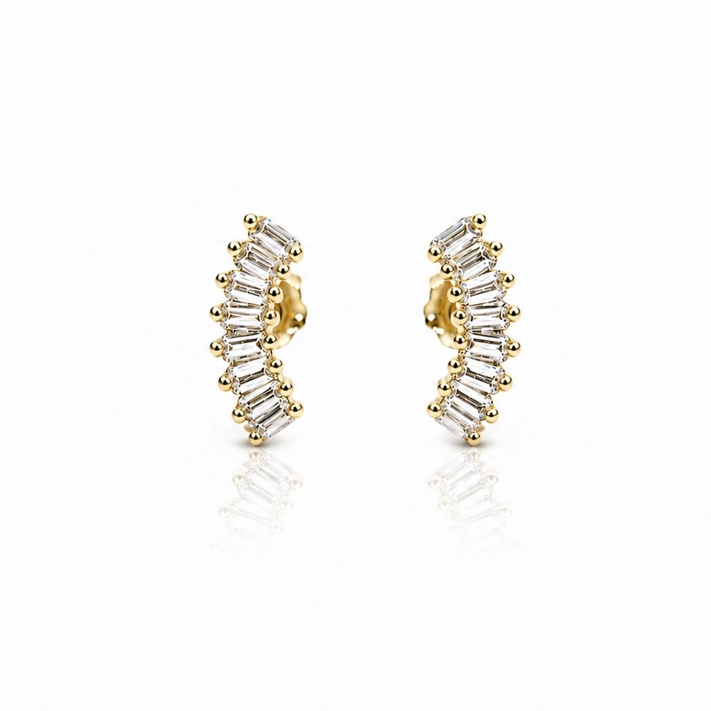Curved CZ Post Earrings: Gold Earrings Athena Designs EGP548 