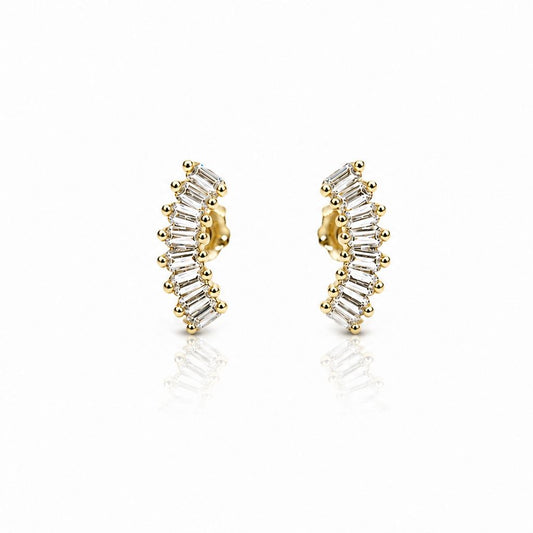Curved CZ Post Earrings: Gold Earrings Athena Designs EGP548 