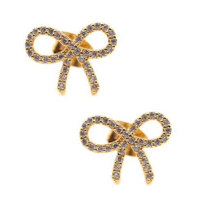 CZ Rope Bow w/Post Earrings athenadesigns EGPB464 Gold 