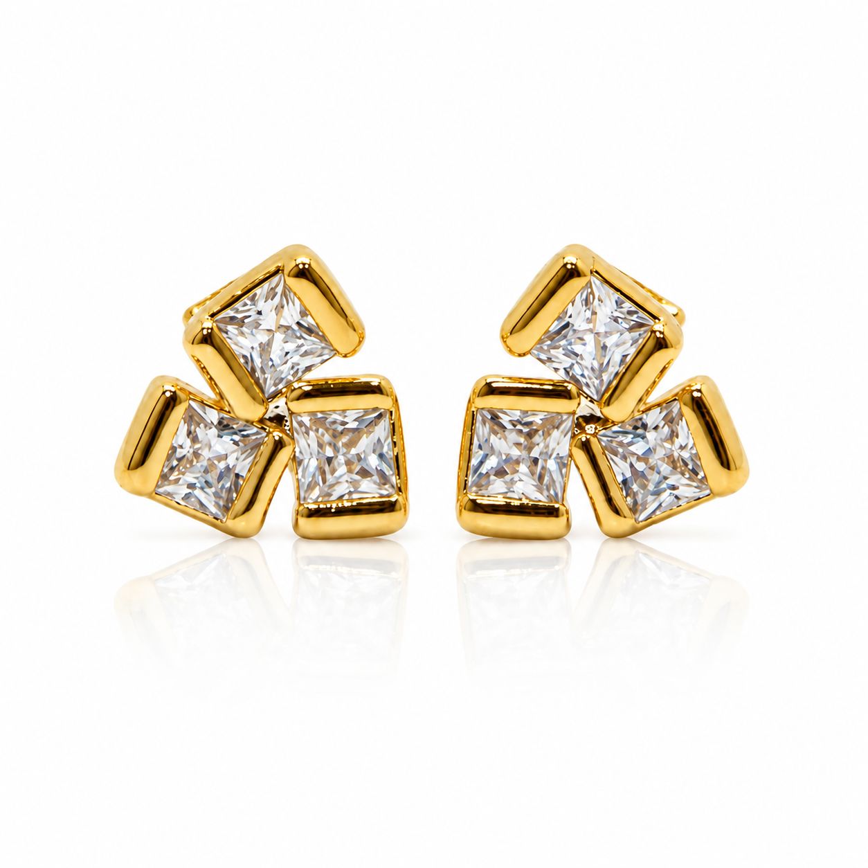 Luxe Square Cluster Studs Earrings Davinci EGSS639 Gold 