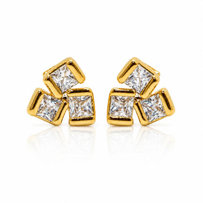 Luxe Square Cluster Studs Earrings Davinci EGSS639 Gold 