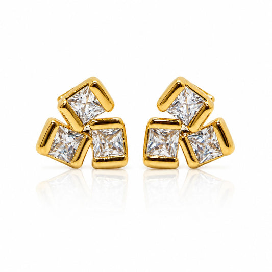 Luxe Square Cluster Studs Earrings Davinci EGSS639 Gold 