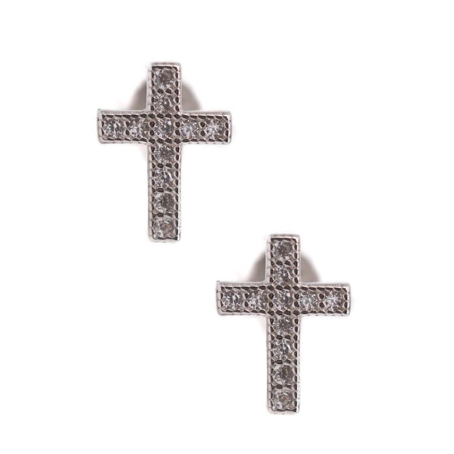 CZ Cross Studs - Silver Earrings athenadesigns ESP45CRS Silver 