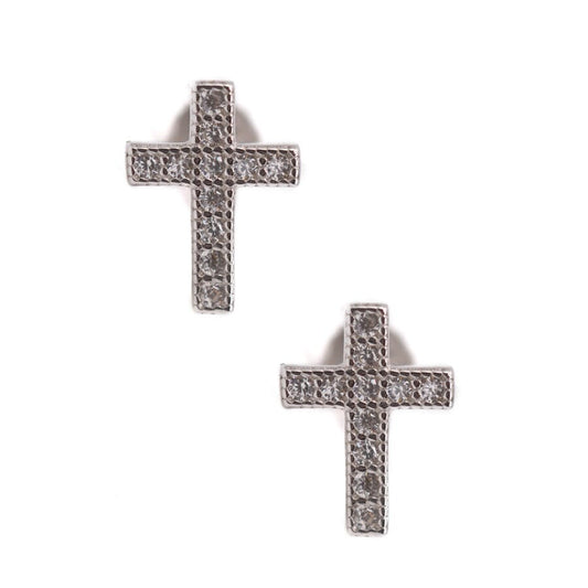 CZ Cross Studs - Silver Earrings athenadesigns ESP45CRS Silver 