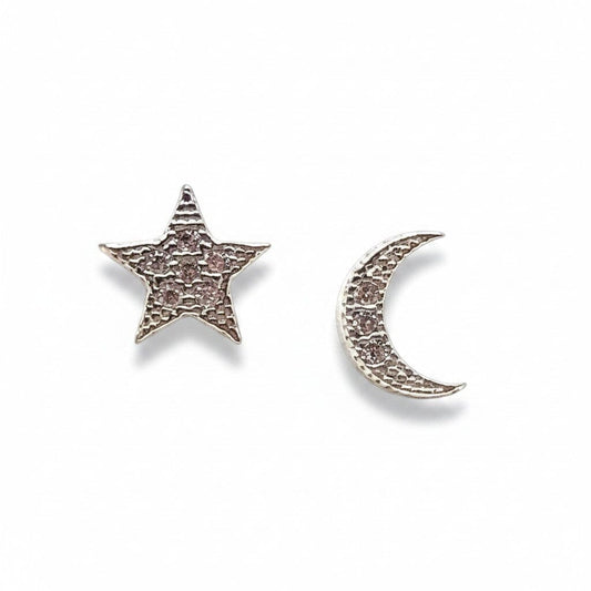 Micro Pave Moon & Star Stud: Sterling Silver Earrings athenadesigns ESP45MNST 