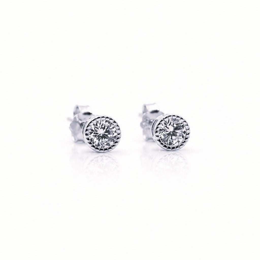 Bezel CZ Stud Earring: 4mm Earrings athenadesigns Sterling- ESP465/4 