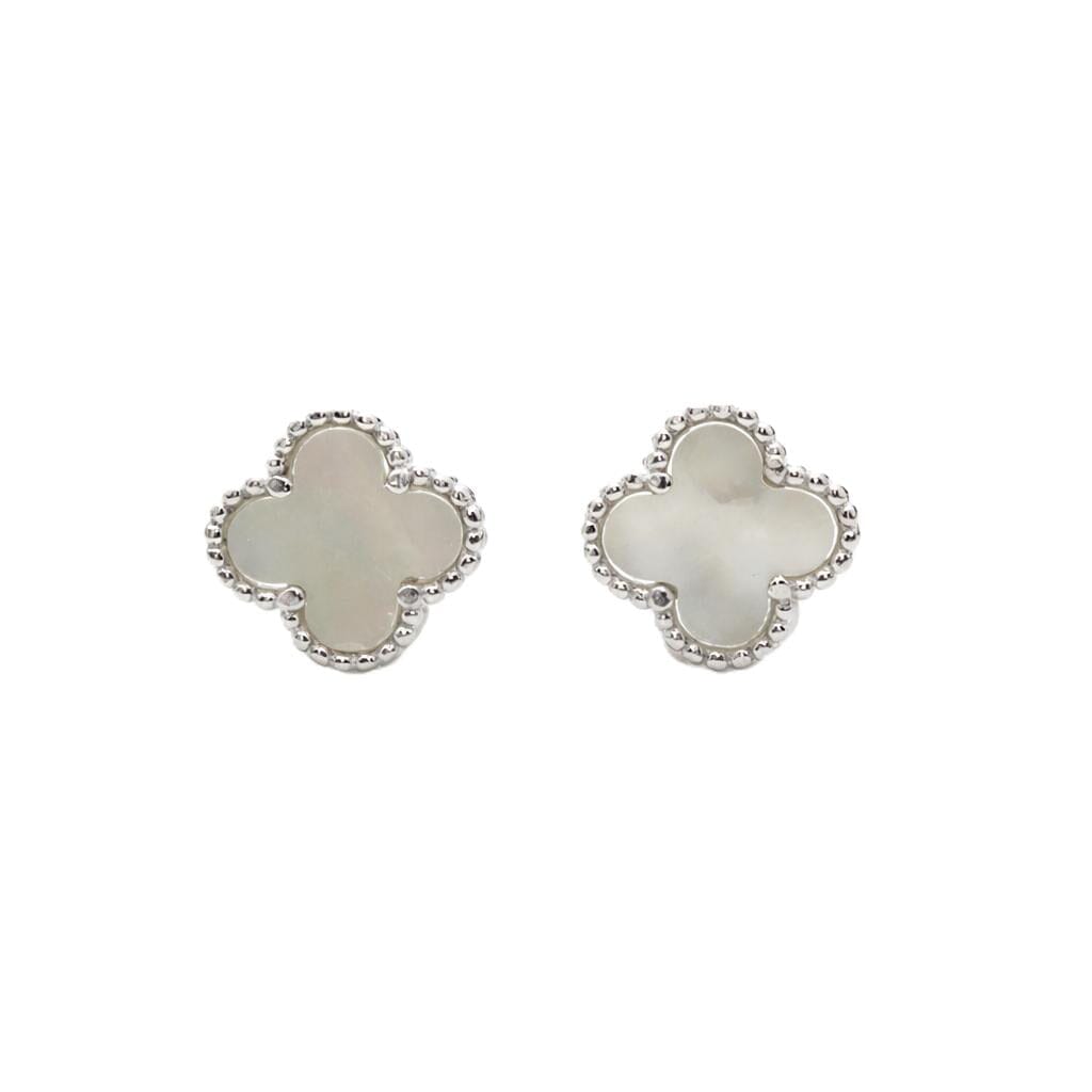 Silver/Enamel Clover Studs Earrings Iishii Designs ESP478MOPS Silver 
