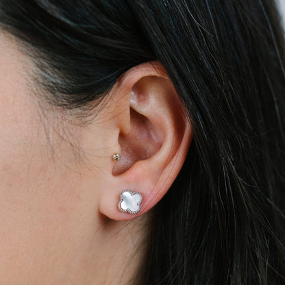 Silver/Enamel Clover Studs Earrings Iishii Designs 