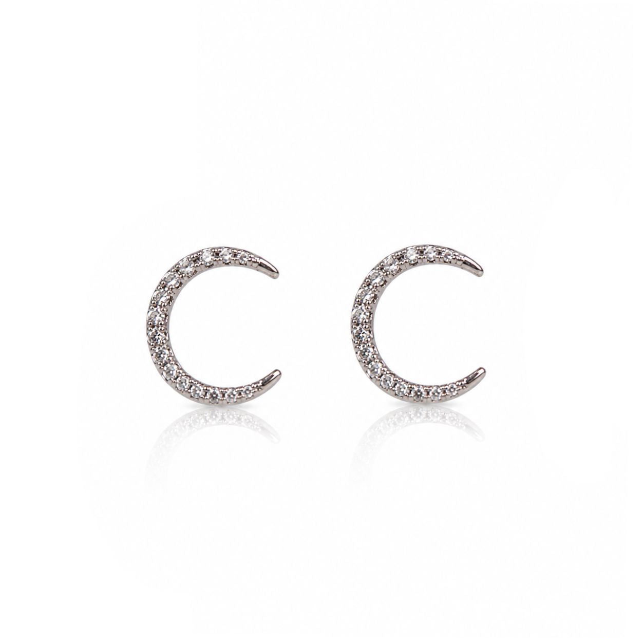 Crescent Moon Studs Earrings Davinci ESS636 Silver 