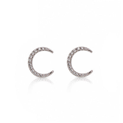 Crescent Moon Studs Earrings Davinci ESS636 Silver 