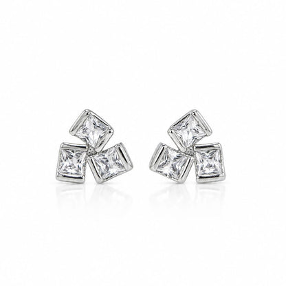 Luxe Square Cluster Studs Earrings Davinci ESS639 Silver 