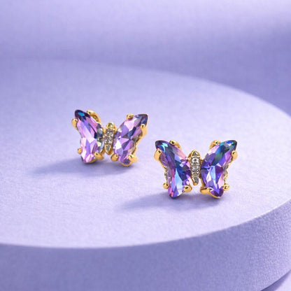 Glass Butterfly Stud Earrings Lavender Earrings athenadesigns 
