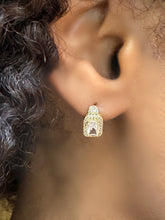 Load image into Gallery viewer, Halo Princess Cut 18kt Gold Fill Post Earring: Clear (EGP5884C) Earrings athenadesigns 
