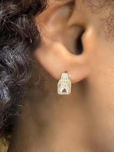 Halo Princess Cut 18kt Gold Fill Post Earring: Clear (EGP5884C) Earrings athenadesigns 
