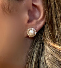 Load image into Gallery viewer, Pearl and CZ 18kt Gold Fill Post Earrings (EGP3654) Earrings athenadesigns 
