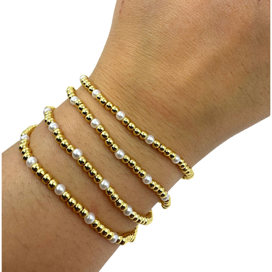 Plated Gold Bead and Pearl Stretch Bracelet (BG4030) Bracelet athenadesigns 