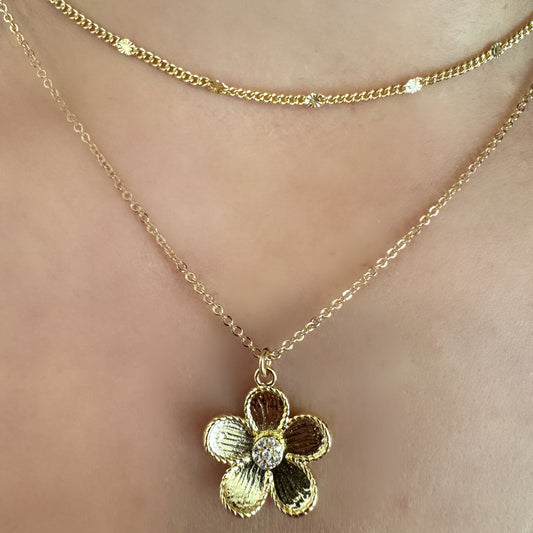 Gold Plated Flower With CZ Accents Necklace (NGCH45FLW) Necklaces athenadesigns 