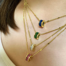 Load image into Gallery viewer, CZ Baguette Rondel on &#39;Starburst&#39; Plated Chain: Emerald (NGCH546E) Necklaces athenadesigns 
