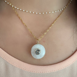 Round Moonstone Pendant with White Topaz Inset Pendant (NGCP776MN) Necklaces athenadesigns 
