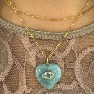 Heart Shaped Aquamarine Pendant with White Topaz Inset Pendant (NGCP677AQ) Necklaces athenadesigns 