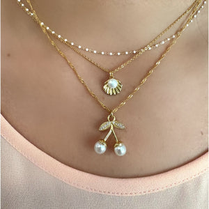 Large Pearl and CZ Cherry Necklace (NGCP335/L) Necklaces athenadesigns 