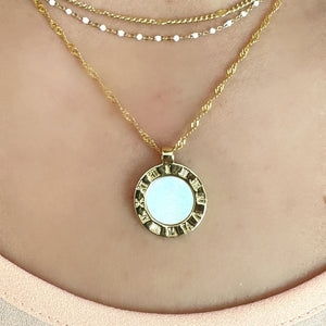 Roman Numeral Pendant with Mother of Pearl Center (NGCP4063) Necklaces athenadesigns 