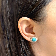 Load image into Gallery viewer, Stud: Turquoise With a CZ Halo Sterling (ESP754TQ) Earrings athenadesigns 
