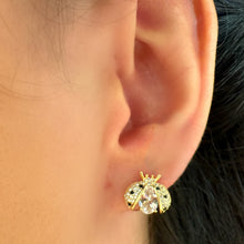 Load image into Gallery viewer, Stud: Crystal &amp; Gold Vermeil Lady Bug (EGP45LDBG) Earrings athenadesigns 
