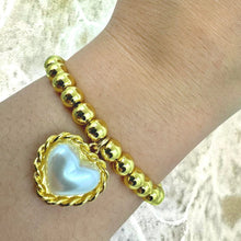 Load image into Gallery viewer, Gold Bead Stretch Bracelet With Heart Charm (BG4436) Bracelet athenadesigns 

