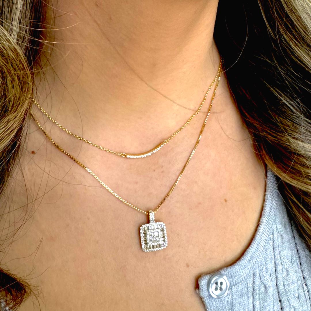 CZ and Gold Vermeil Square/Bar Pendant (NGCP5584) Necklaces athenadesigns 
