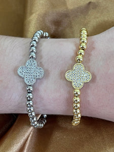 Clover Bracelet on 5mm Plated Gold Beads: Gold or Silver Pave (BG485CLVG) Bracelet athenadesigns 
