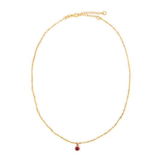 Round Bezel Birthstone Necklace - January Necklaces athenadesigns NBST01GT Garnet Red 