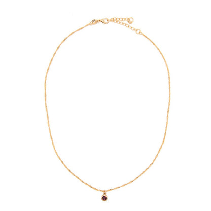 Round Bezel Birthstone Necklace - February Necklaces athenadesigns NBST02AM Amethyst Purple 