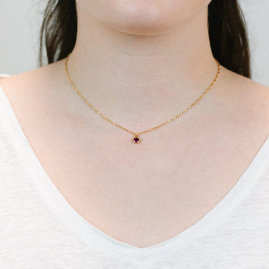 Round Bezel Birthstone Necklace - February Necklaces athenadesigns 