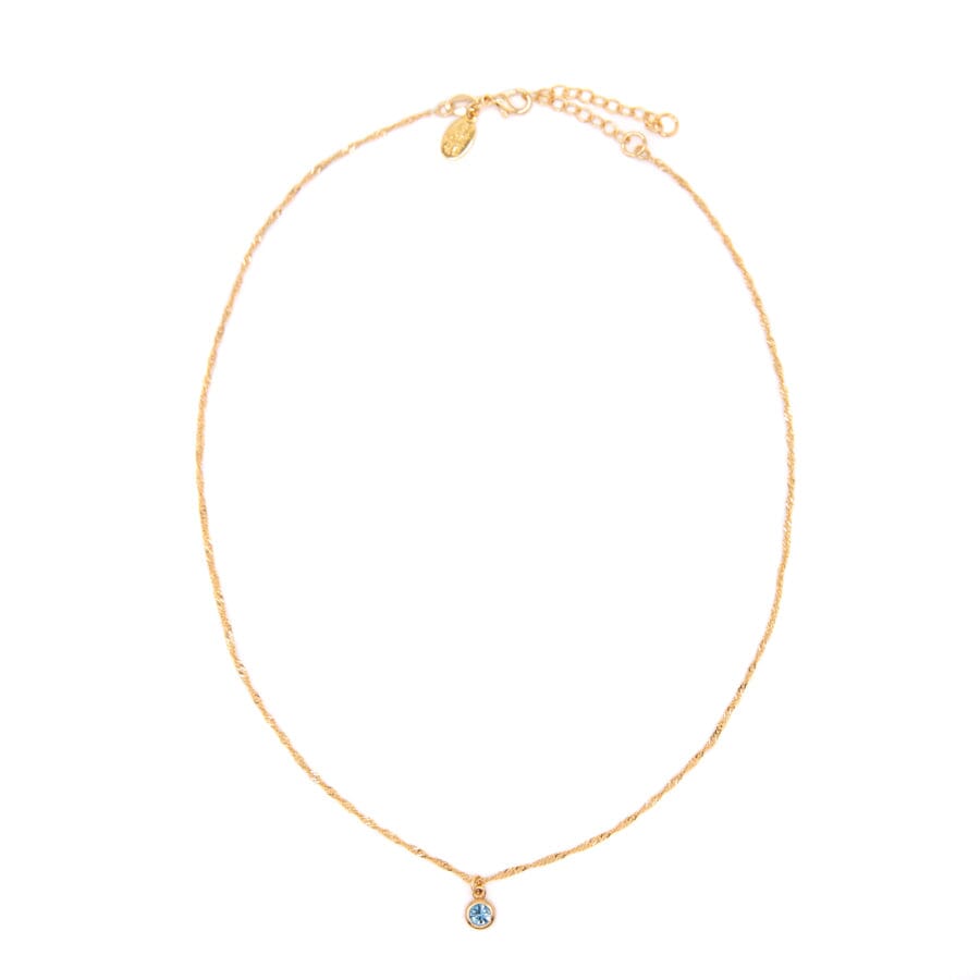 Round Bezel Birthstone Necklace - March Necklaces athenadesigns NBST03AQ Aquamarine Blue 