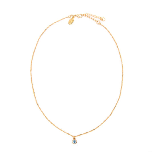 Round Bezel Birthstone Necklace - March Necklaces athenadesigns NBST03AQ Aquamarine Blue 