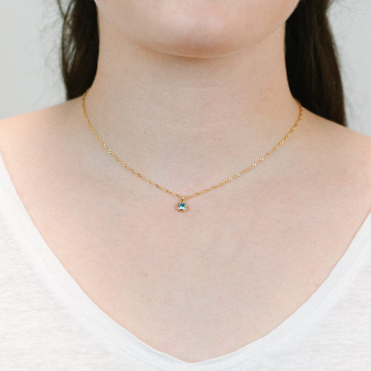 Round Bezel Birthstone Necklace - March Necklaces athenadesigns 
