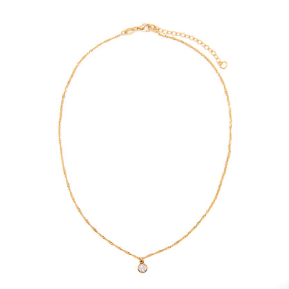 Round Bezel Birthstone Necklace - April Necklaces athenadesigns NBST04CL Diamond Clear 