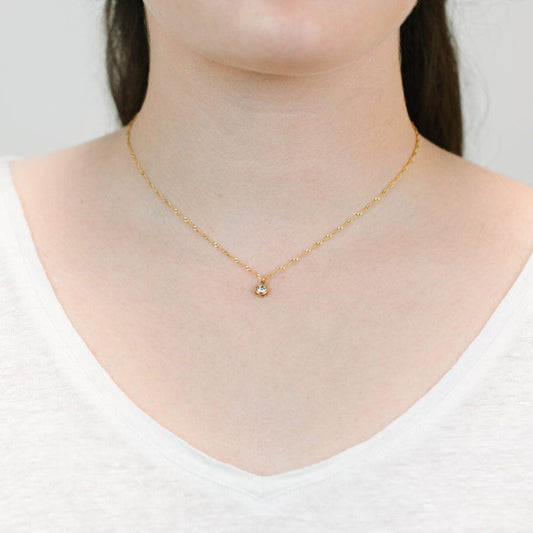 Round Bezel Birthstone Necklace - April Necklaces athenadesigns 