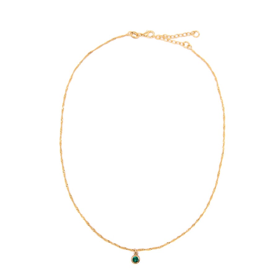 Round Bezel Birthstone Necklace - May Necklaces athenadesigns NBST05EM Emerald Green 