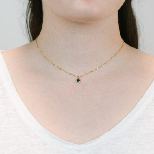 Round Bezel Birthstone Necklace - May Necklaces athenadesigns 