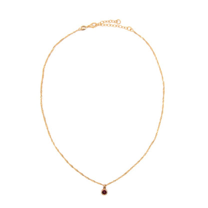 Round Bezel Birthstone Necklace - July Necklaces athenadesigns NBST07RB Ruby Red 