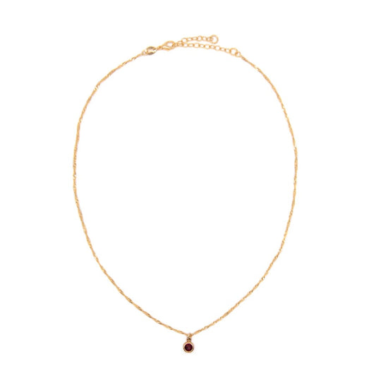 Round Bezel Birthstone Necklace - July Necklaces athenadesigns NBST07RB Ruby Red 